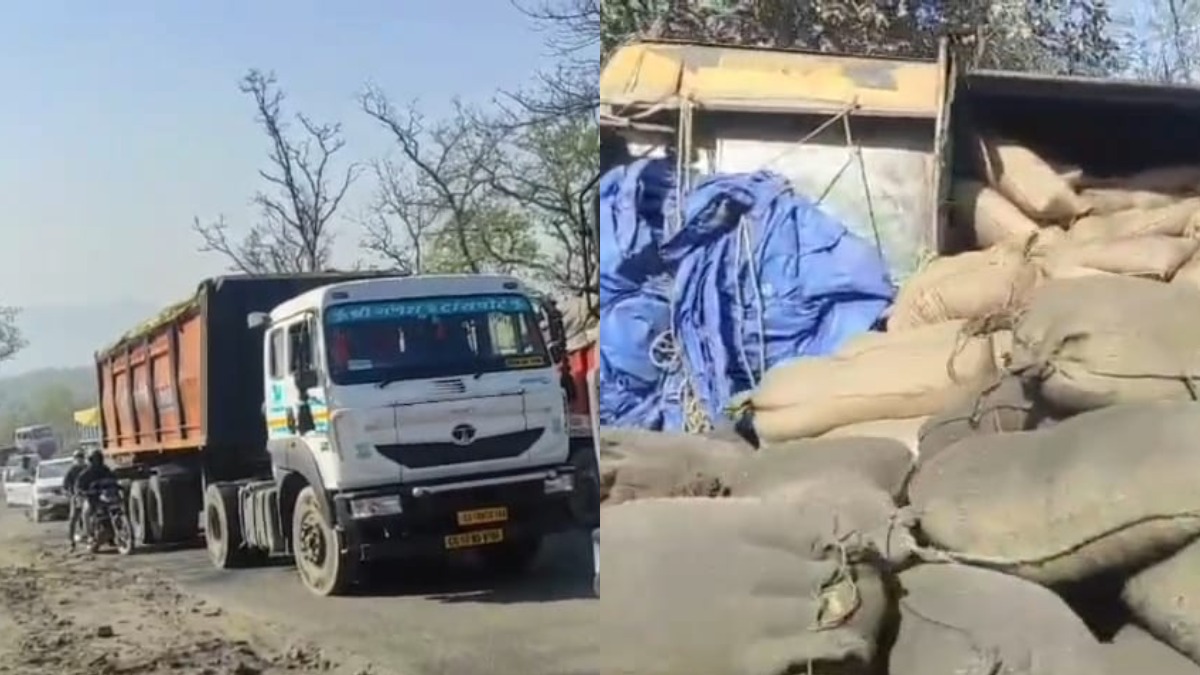 धान से लदा ट्रक पलटा, पेंड्रा बिलासपुर मुख्यमार्ग पर लगा लंबा जाम