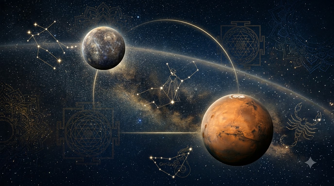 Planets forming ninety degree angle
