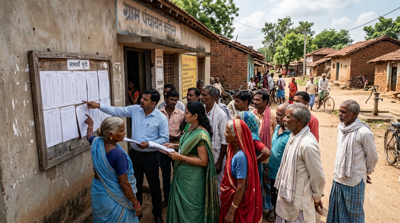 Villagers reviewing official ben…