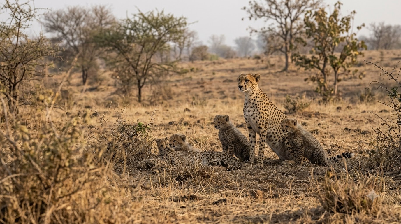 Cheetahs in dry grassland habitat