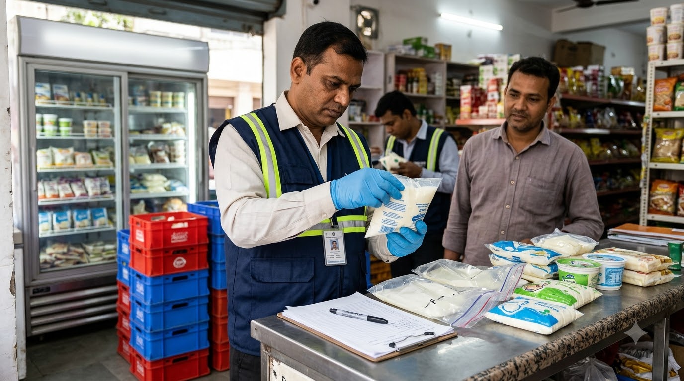 Inspector examining dairy packages 48714ca8