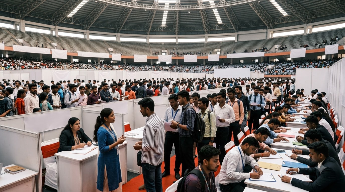 Job seekers attending career fair