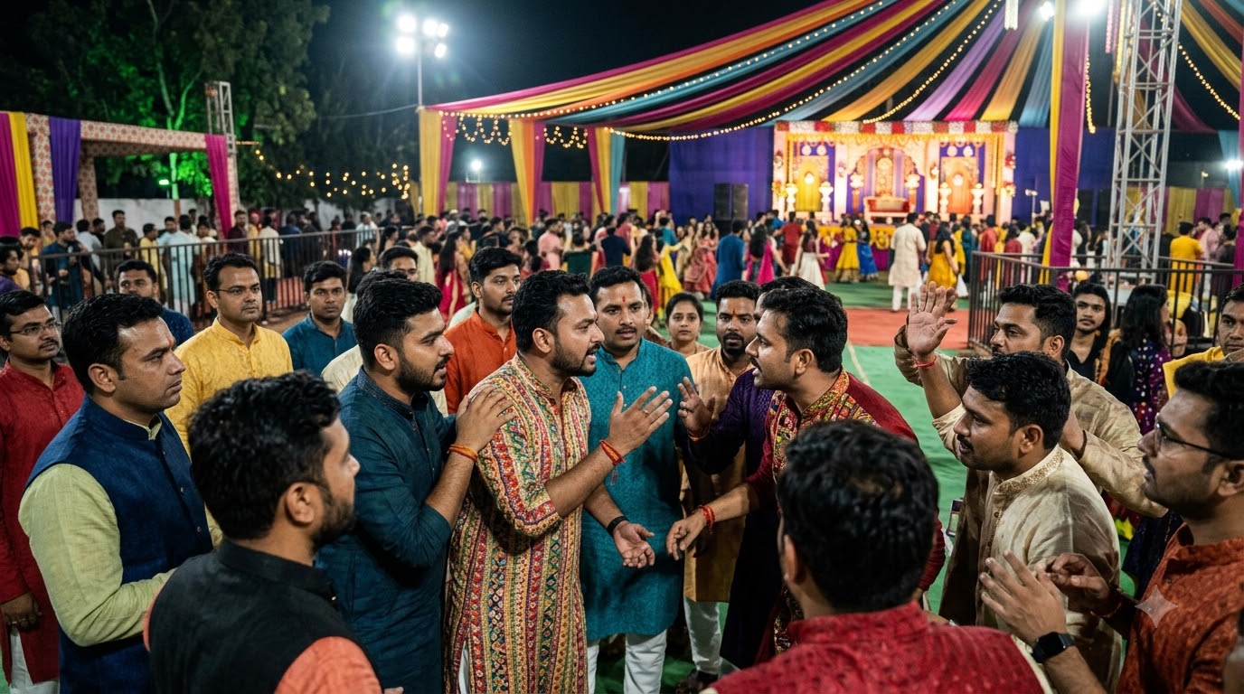 Men arguing at festival event