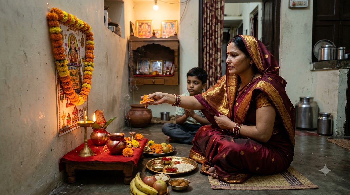 Mother performing puja worship 70ec9f9b