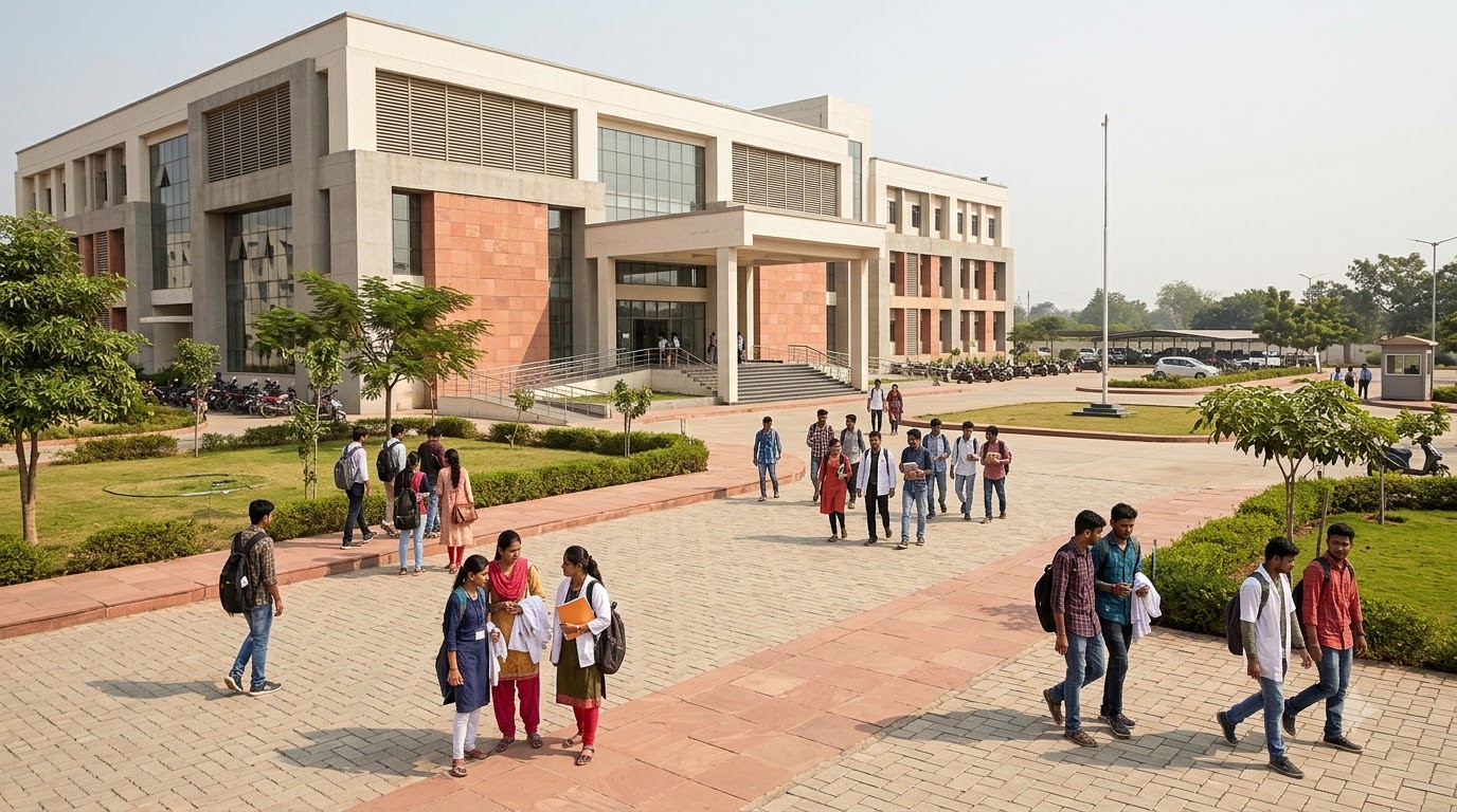 Students walking toward college …