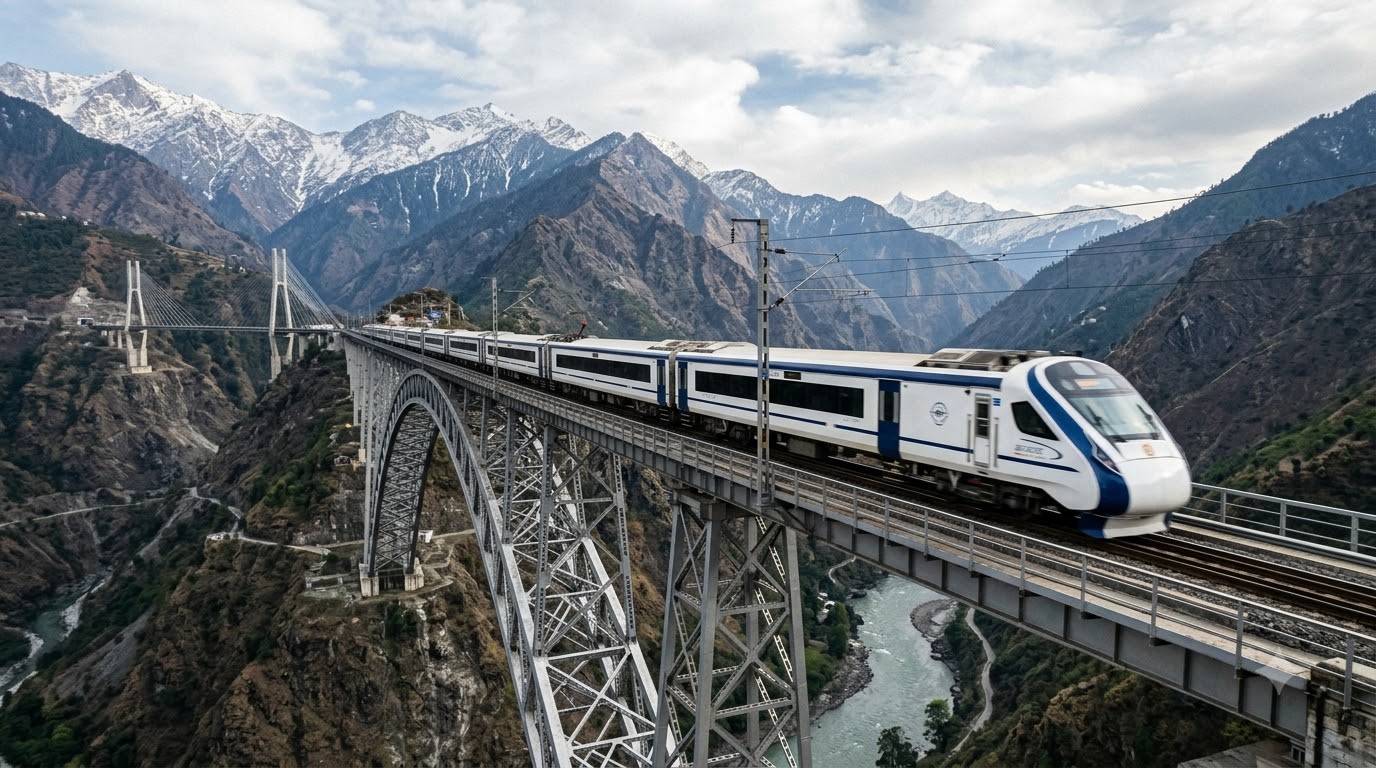 Train crossing bridge
