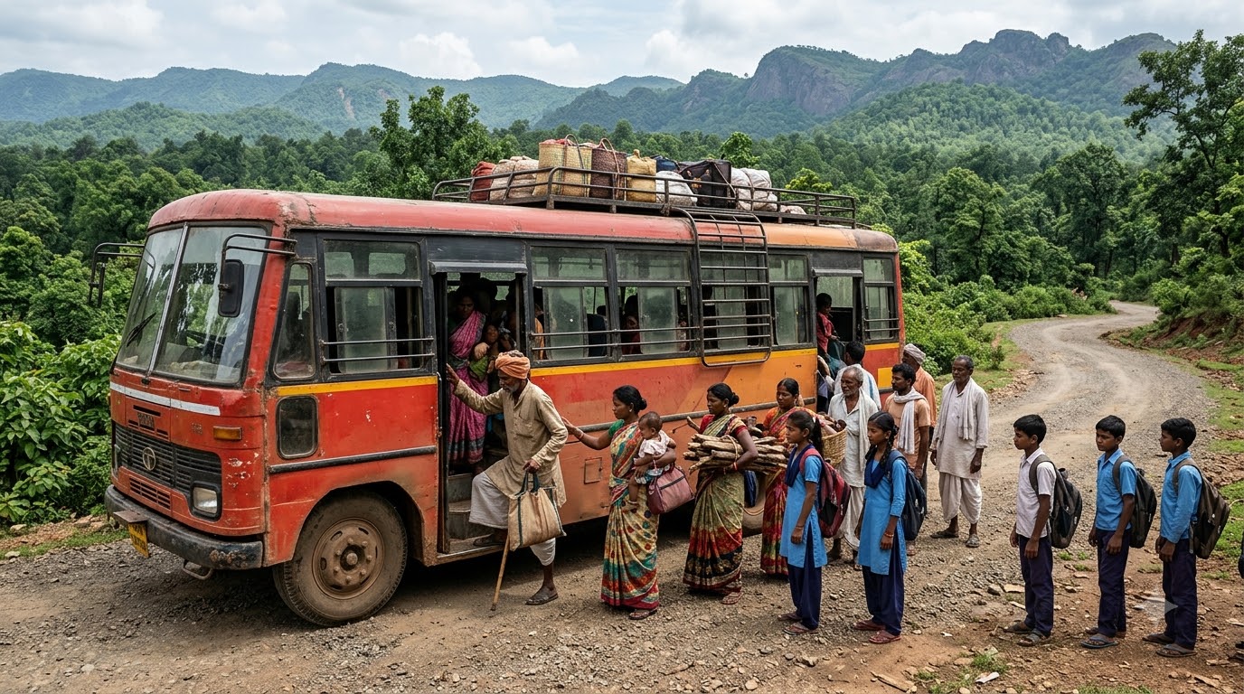Villagers boarding rural bus
