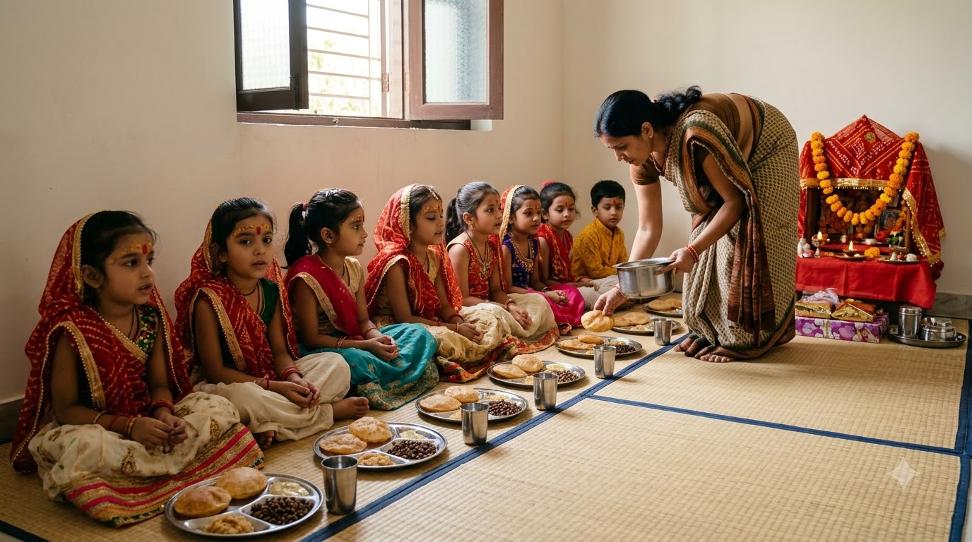 Woman serving food during Kanya